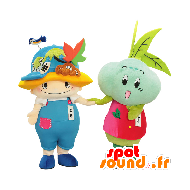 Mascots and Miyabo Chami. Two mascots, a child and a vegetable - MASFR28366 - Yuru-Chara Japanese mascots