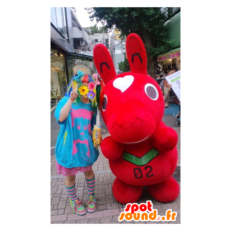 Donkey mascot red, green and white giant - MASFR28372 - Yuru-Chara Japanese mascots