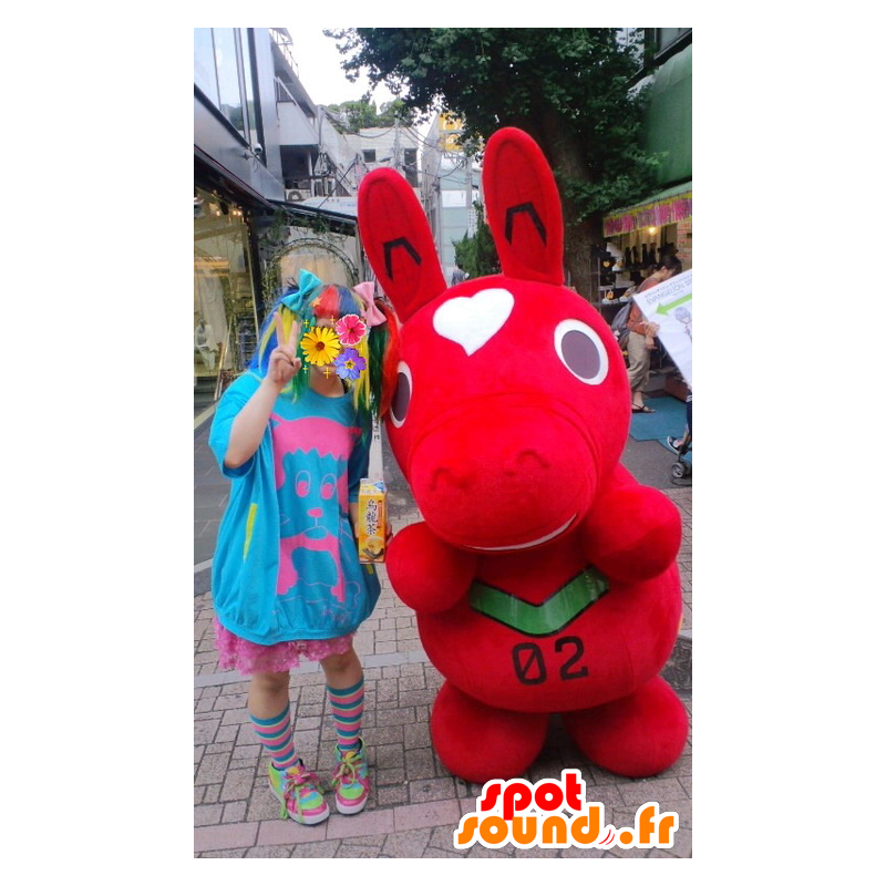 Mascot kont rood, groen en wit reus - MASFR28372 - Yuru-Chara Japanse Mascottes