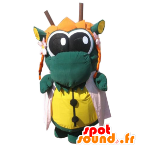 Ryuo-chan Maskottchen. Grüne und gelbe Drachen-Maskottchen, Riesen- - MASFR28375 - Yuru-Chara japanischen Maskottchen