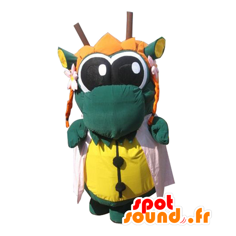 Ryuo-chan Maskottchen. Grüne und gelbe Drachen-Maskottchen, Riesen- - MASFR28375 - Yuru-Chara japanischen Maskottchen