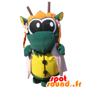 Ryuo-chan mascotte. Verde e giallo drago mascotte, gigante - MASFR28375 - Yuru-Chara mascotte giapponese