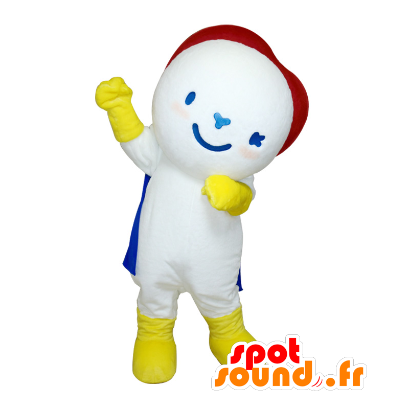 White teddy mascot, red, yellow and blue - MASFR28377 - Yuru-Chara Japanese mascots