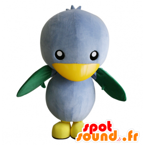 Mascotte d'oiseau gris et blanc avec les ailes vertes - MASFR28379 - Mascottes Yuru-Chara Japonaises