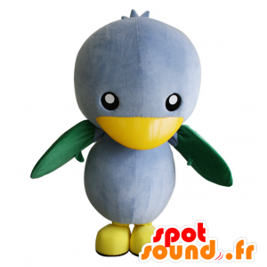 Mascot grå og hvit fugl med grønne vinger - MASFR28379 - Yuru-Chara japanske Mascots
