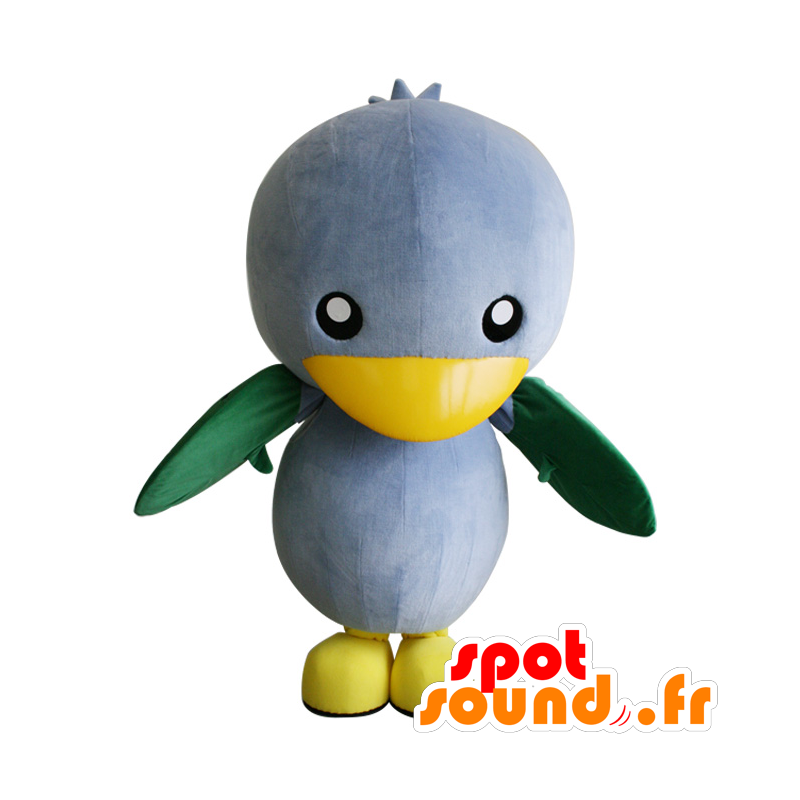 Mascotte d'oiseau gris et blanc avec les ailes vertes - MASFR28379 - Mascottes Yuru-Chara Japonaises