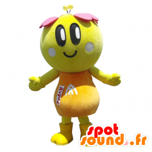 ミクちゃんのマスコット。黄色、オレンジ、ピンクの花のマスコット-MASFR28381-日本のゆるキャラのマスコット