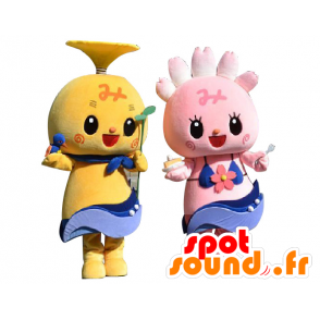 Maskoter Mishimaru Kun og Maruko Chan. fargerike maskoter - MASFR28382 - Yuru-Chara japanske Mascots