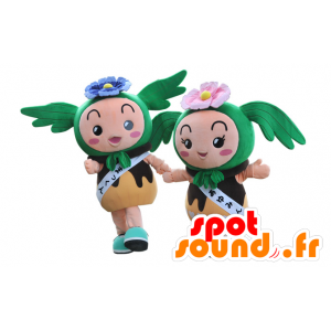 2 mascots of brown and green men with wings - MASFR28383 - Yuru-Chara Japanese mascots