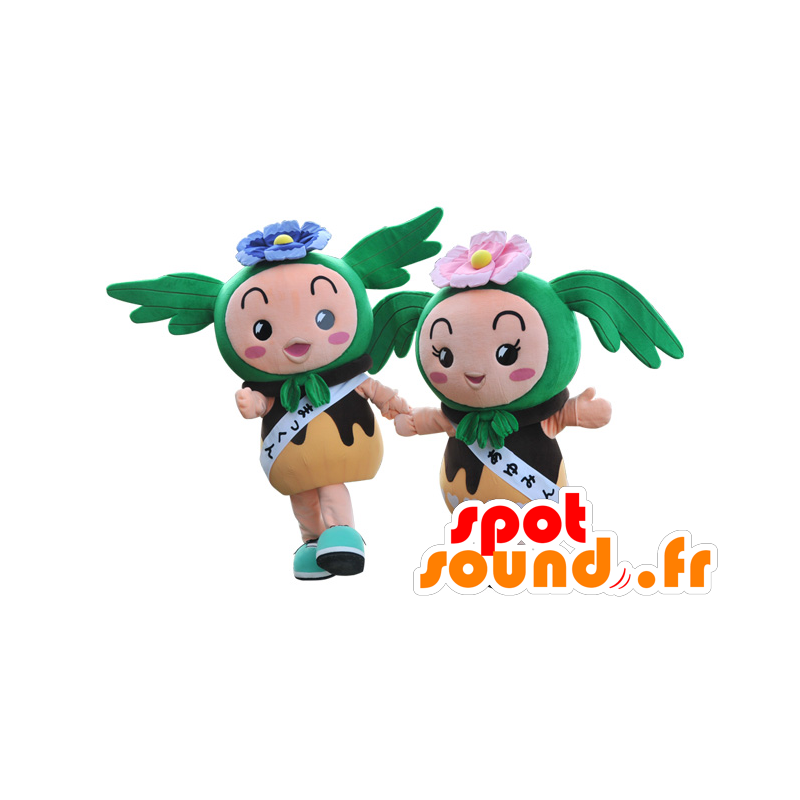 2 mascots of brown and green men with wings - MASFR28383 - Yuru-Chara Japanese mascots