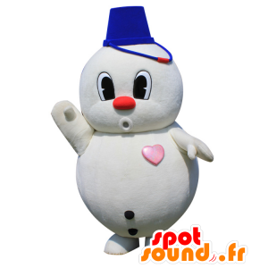 Mascotte de bonhomme de neige blanc avec un seau bleu - MASFR28397 - Mascottes Yuru-Chara Japonaises