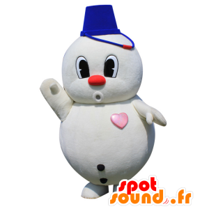 Hvit Snowman Mascot med en blå bøtte - MASFR28397 - Yuru-Chara japanske Mascots