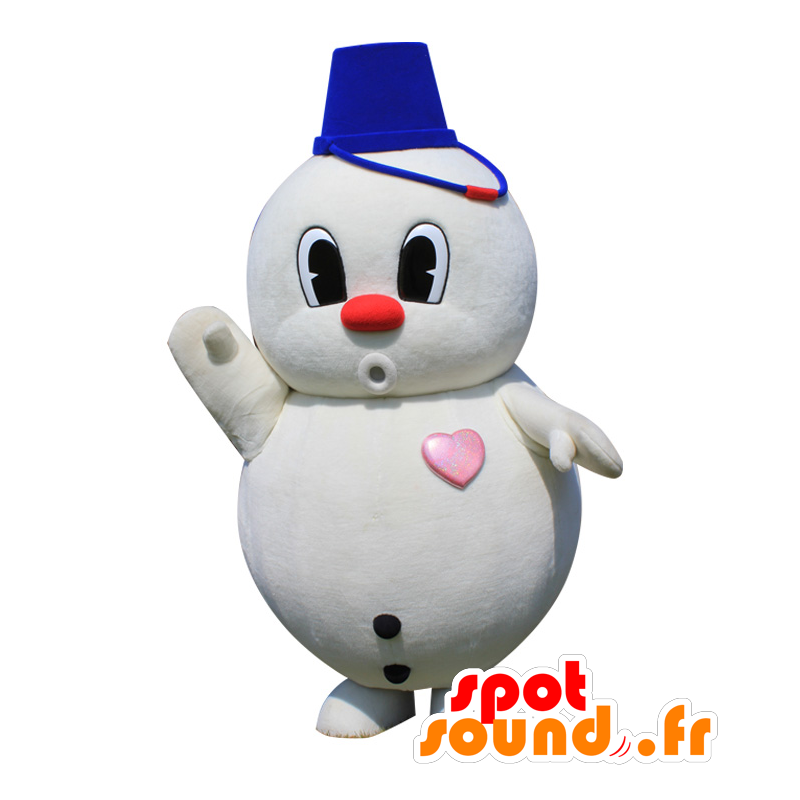 Mascotte de bonhomme de neige blanc avec un seau bleu - MASFR28397 - Mascottes Yuru-Chara Japonaises