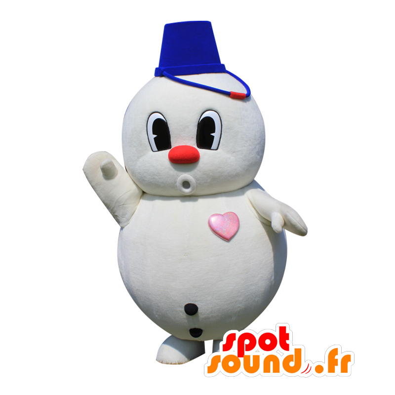 Vit snögubbe maskot med en blå hink - Spotsound maskot