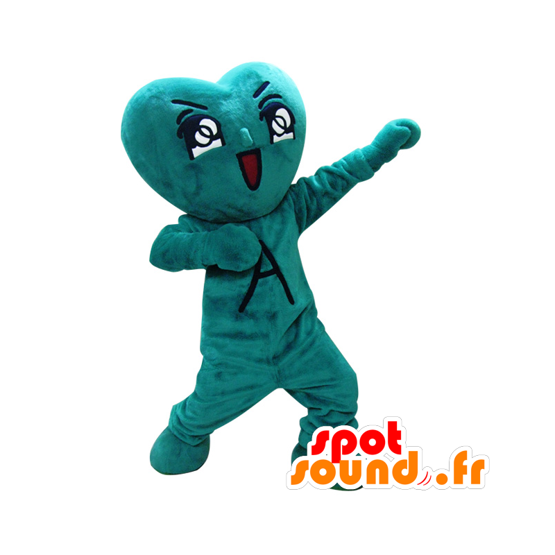 Mascot Aoikun. sydän jättiläinen vihreästä robotista - MASFR28401 - Mascottes Yuru-Chara Japonaises