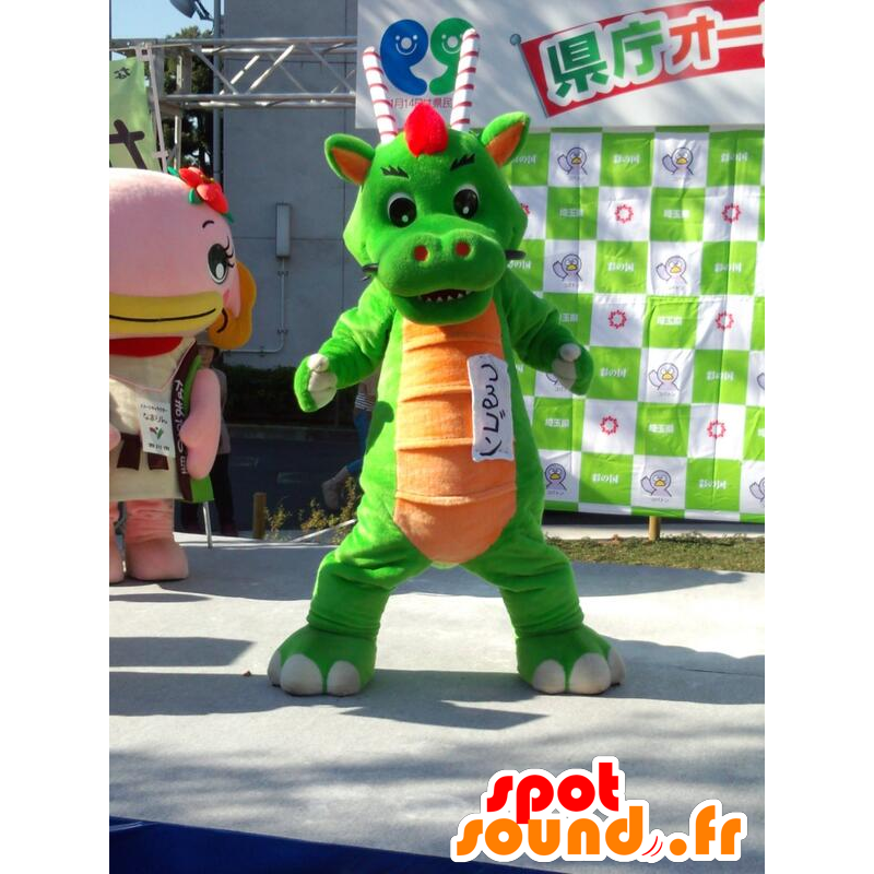 Grüner Drache-Maskottchen, orange und rote Riesen - MASFR28403 - Yuru-Chara japanischen Maskottchen