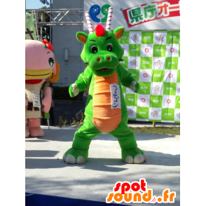 Grüner Drache-Maskottchen, orange und rote Riesen - MASFR28403 - Yuru-Chara japanischen Maskottchen