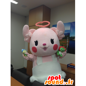 Mascotte de nounours rose et blanc avec une auréole - MASFR28405 - Mascottes Yuru-Chara Japonaises