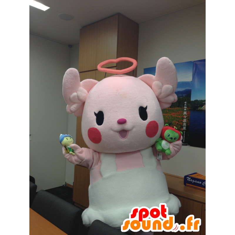 Mascotte de nounours rose et blanc avec une auréole - MASFR28405 - Mascottes Yuru-Chara Japonaises