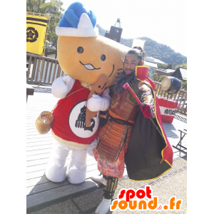 Hiayumaru mascotte. Pesce mascotte beige, bianco e rosso - MASFR28406 - Yuru-Chara mascotte giapponese