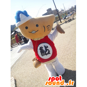 Mascot Hiayumaru. beige fisk maskot, hvitt og rødt - MASFR28406 - Yuru-Chara japanske Mascots