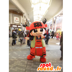 Mascot Samurai, gekleed rood, zwart en groen - MASFR28408 - Yuru-Chara Japanse Mascottes