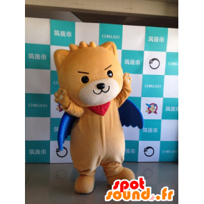 Oranje demonische teddy mascotte met blauwe vleugels - MASFR28412 - Yuru-Chara Japanse Mascottes