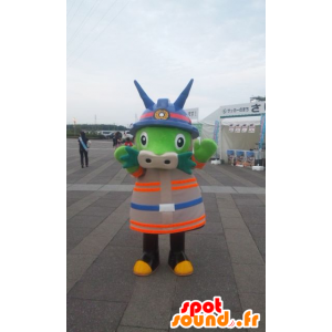 Green dragon mascot, colored outfit samurai - MASFR28415 - Yuru-Chara Japanese mascots