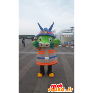 Green Dragon maskot i fargerike antrekk samurai - MASFR28415 - Yuru-Chara japanske Mascots