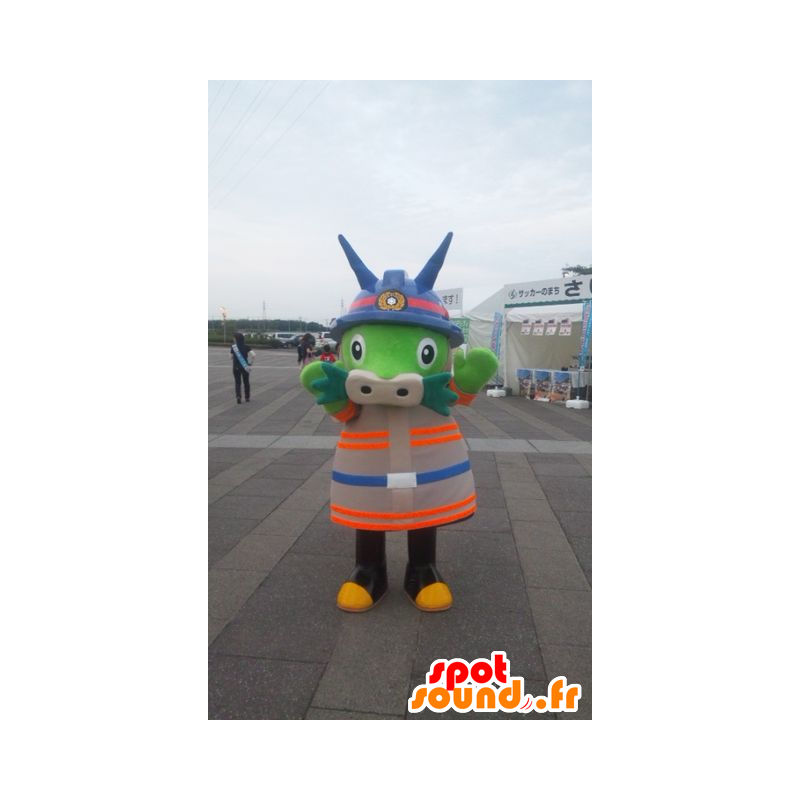 Green dragon mascot, colored outfit samurai - MASFR28415 - Yuru-Chara Japanese mascots