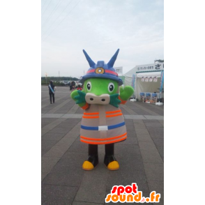 Drago verde mascotte, colorato vestito samurai - MASFR28415 - Yuru-Chara mascotte giapponese