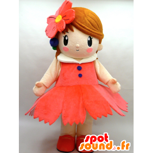 Mascotte de Cherry-chan. Mascotte de fillette avec une robe rouge - MASFR28428 - Mascottes Yuru-Chara Japonaises