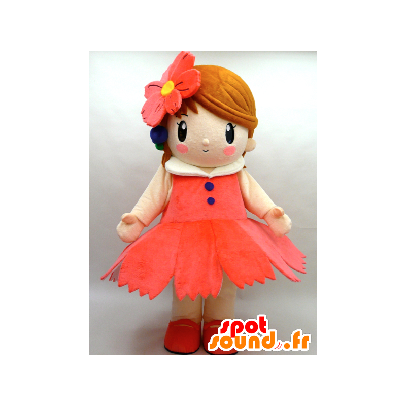 さくらんちゃんのマスコット。赤いドレスを着たマスコットの女の子-MASFR28428-日本のゆるキャラのマスコット