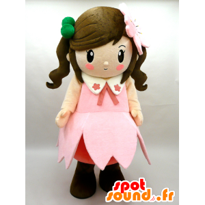 Mascotte de Kosumi. Mascotte de fillette avec une robe rose - MASFR28429 - Mascottes Yuru-Chara Japonaises