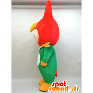 TakaRin maskot. Pojkemaskot med en röd fågel - Spotsound maskot