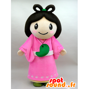 Mascota Nuna. Brunette en vestido rosa de la mascota - MASFR28434 - Yuru-Chara mascotas japonesas