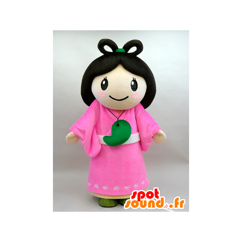 Nuna maskot. Mascot brunette kvinde i lyserød kjole - Spotsound