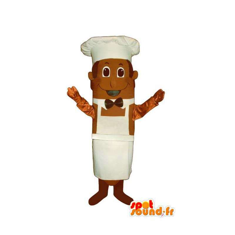 Mascot Hoofd van bruin en wit kok, met zijn pet - MASFR007212 - man Mascottes