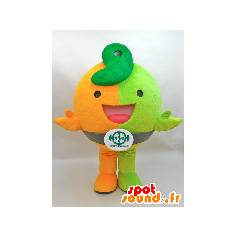 Jiomaru maskot. Orange och grön dinosaurie maskot - Spotsound