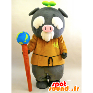 Ecoton Maskottchen. Alter Mann-Maskottchen grauen Guss - MASFR28436 - Yuru-Chara japanischen Maskottchen