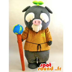 Mascot Ecoton. homem mascote velho, porco cinza - MASFR28436 - Yuru-Chara Mascotes japoneses