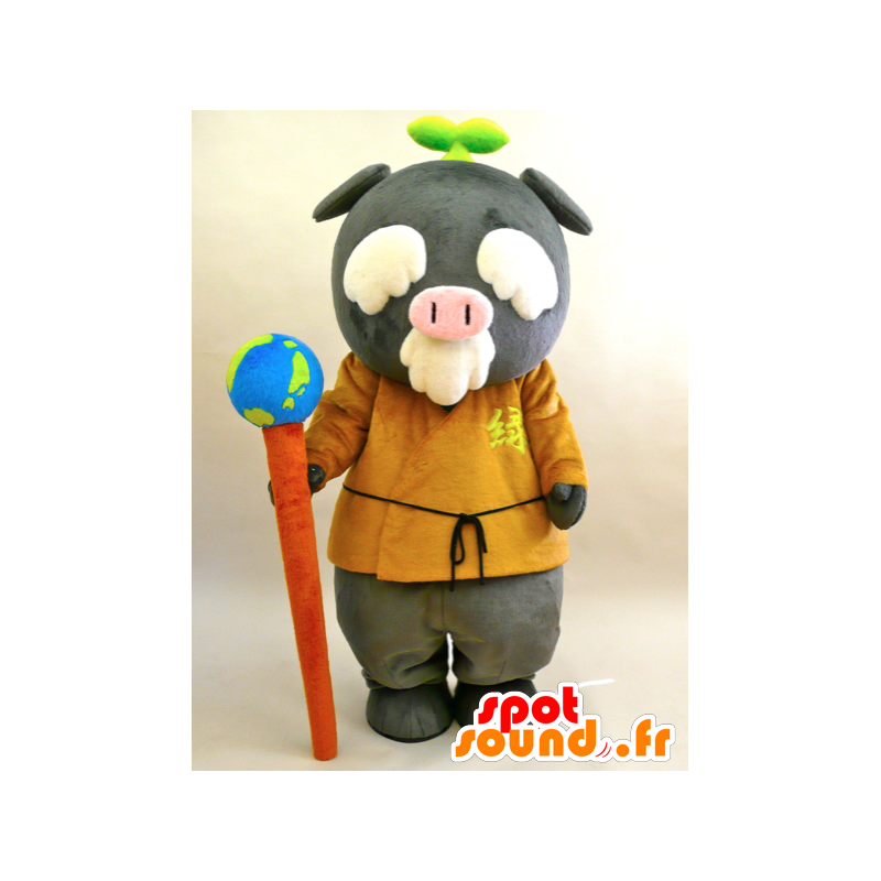 Ecoton mascotte. Maiale grigio vecchio uomo mascotte - MASFR28436 - Yuru-Chara mascotte giapponese