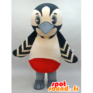 Mascot beige Vogel, schwarz, rot und weiß - MASFR28437 - Yuru-Chara japanischen Maskottchen