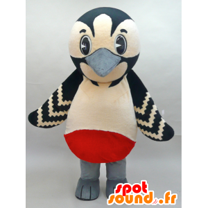 Mascot beige fugl, svart, rød og hvit - MASFR28437 - Yuru-Chara japanske Mascots