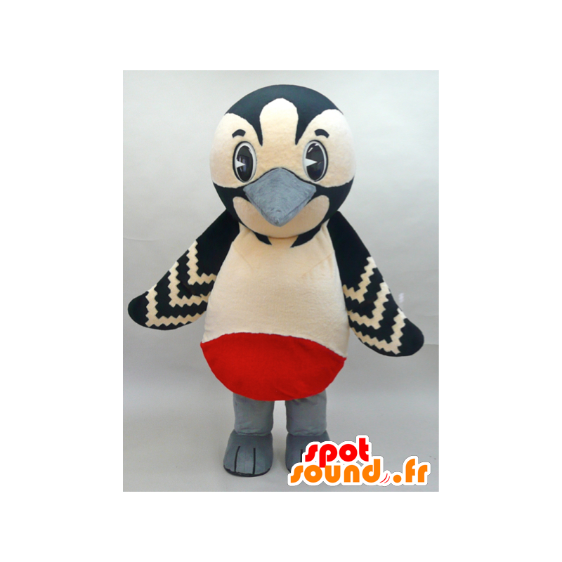 Fågelmaskot beige, svart, röd och vit - Spotsound maskot