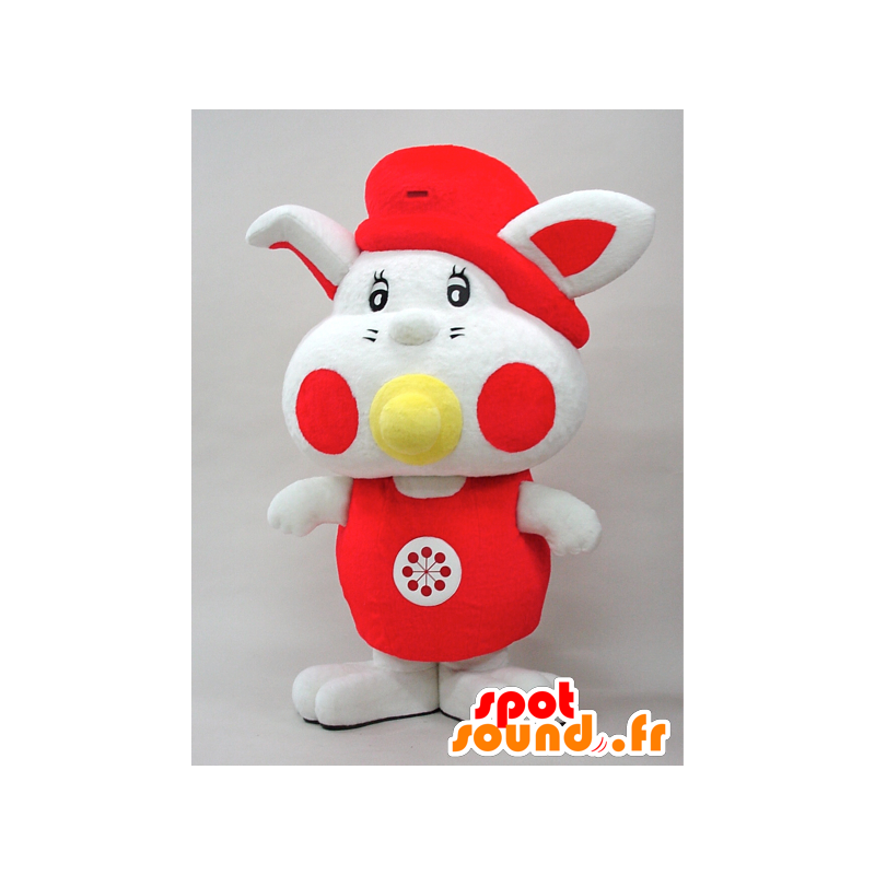 Mascotte Yottan. Bambino mascotte del coniglio bianco e rosso - MASFR28442 - Yuru-Chara mascotte giapponese