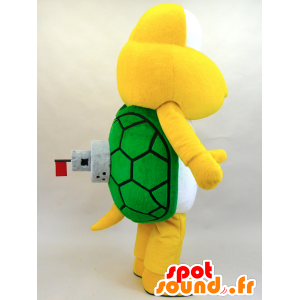 Keltainen kilpikonna maskotti, vihreä ja valkoinen, erittäin onnistunut - MASFR28444 - Mascottes Yuru-Chara Japonaises