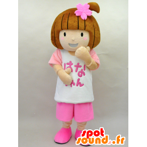 Mascotte Hana-chan. Mascot meisje gekleed in roze - MASFR28445 - Yuru-Chara Japanse Mascottes