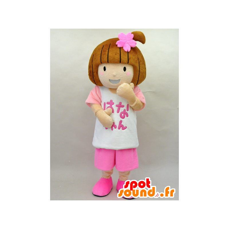 Hana-chan mascot. Mascotte girl dressed in pink - MASFR28445 - Yuru-Chara Japanese mascots