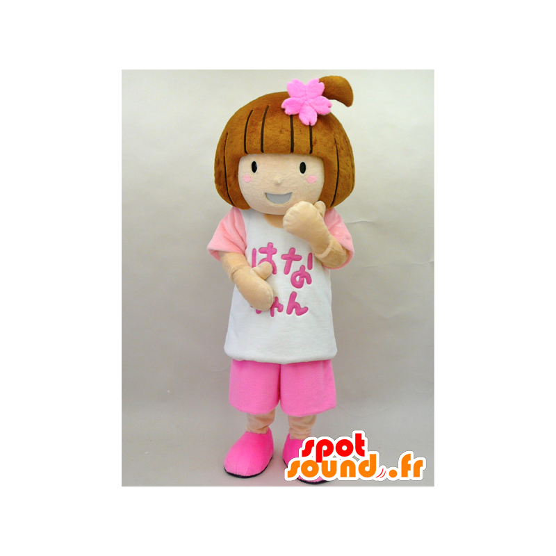 花ちゃんのマスコット。ピンクに身を包んだマスコットの女の子-MASFR28445-日本のゆるキャラのマスコット